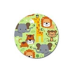 Seamless-pattern-vector-with-animals-wildlife-cartoon Magnet 3  (round) by uniart180623