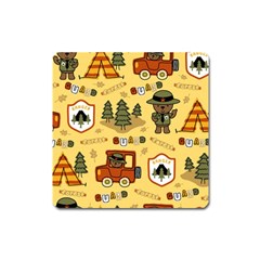 Seamless-pattern-funny-ranger-cartoon Square Magnet by uniart180623
