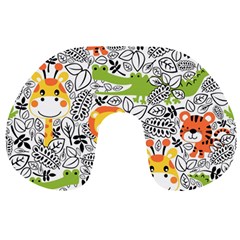Seamless-pattern-with-wildlife-cartoon Travel Neck Pillow by uniart180623