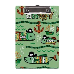 Seamless-pattern-fishes-pirates-cartoon A5 Acrylic Clipboard by uniart180623