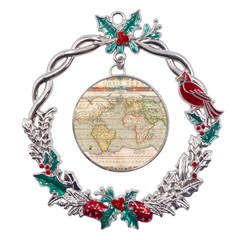 Old World Map Of Continents The Earth Vintage Retro Metal X mas Wreath Holly Leaf Ornament by uniart180623
