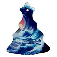 Storm Tsunami Waves Ocean Sea Nautical Nature Ornament (christmas Tree)  by uniart180623
