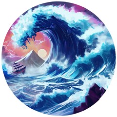 Storm Tsunami Waves Ocean Sea Nautical Nature Wooden Puzzle Round by uniart180623