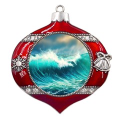 Waves Ocean Sea Tsunami Nautical Painting Metal Snowflake And Bell Red Ornament by uniart180623