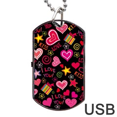 Multicolored Love Hearts Kiss Romantic Pattern Dog Tag Usb Flash (one Side) by uniart180623