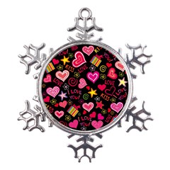 Multicolored Love Hearts Kiss Romantic Pattern Metal Large Snowflake Ornament by uniart180623