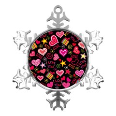 Multicolored Love Hearts Kiss Romantic Pattern Metal Small Snowflake Ornament by uniart180623