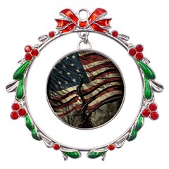 Flag Usa American Flag Metal X mas Wreath Ribbon Ornament by uniart180623