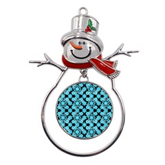 Bitesize Flowers Pearls And Donuts Blue Teal Black Metal Snowman Ornament by Mazipoodles