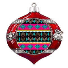 Abstract Art Pattern Design Vintage Metal Snowflake And Bell Red Ornament by Ravend