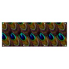 Peacock-feathers-bird-plumage Banner And Sign 8  X 3  by Ravend