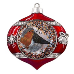 European Robin Metal Snowflake And Bell Red Ornament by EireneSan