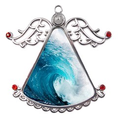 Tsunami Big Blue Wave Ocean Waves Water Metal Angel With Crystal Ornament by uniart180623