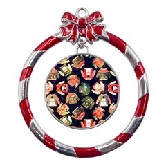 Ugly Christmas Metal Red Ribbon Round Ornament by uniart180623