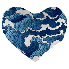 Waves Aesthetics Illustration Japanese Large 19  Premium Flano Heart Shape Cushions by uniart180623