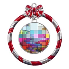 To Dye Abstract Visualization Metal Red Ribbon Round Ornament by uniart180623