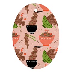 Doodle Yakisoba Seamless Pattern Background Cartoon Japanese Street Food Oval Ornament (two Sides) by Grandong