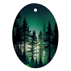 Magic Pine Forest Night Landscape Oval Ornament (two Sides) by Simbadda