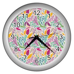 Leaves Colorful Leaves Seamless Design Leaf Wall Clock (silver) by Simbadda