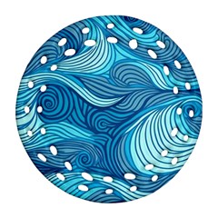 Ocean Waves Sea Abstract Pattern Water Blue Round Filigree Ornament (two Sides) by Simbadda
