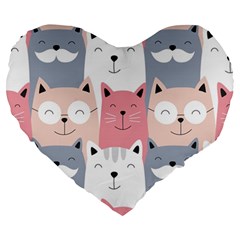 Cute Seamless Pattern With Cats Large 19  Premium Heart Shape Cushions by Simbadda