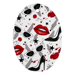 Red Lips Black Heels Pattern Oval Ornament (two Sides) by Simbadda