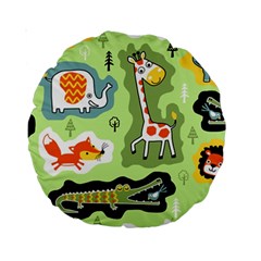 Seamless-pattern-with-wildlife-animals-cartoon Standard 15  Premium Round Cushions by Simbadda