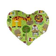 Funny Animals Cartoon Standard 16  Premium Flano Heart Shape Cushions by Simbadda
