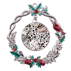 Mix Animal Skin Prints Seamless Pattern Vector Metal X mas Wreath Holly Leaf Ornament by Simbadda