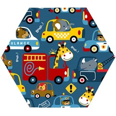 Seamless Pattern Vehicles Cartoon With Funny Drivers Wooden Puzzle Hexagon by Simbadda
