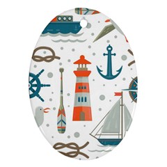 Nautical-elements-pattern-background Ornament (oval) by Simbadda
