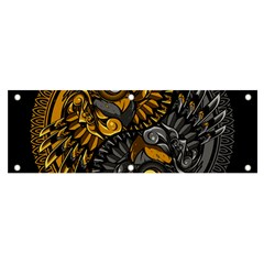Yin-yang-owl-doodle-ornament-illustration Banner And Sign 6  X 2  by Simbadda