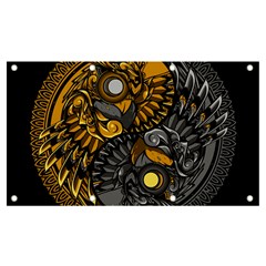 Yin-yang-owl-doodle-ornament-illustration Banner And Sign 7  X 4  by Simbadda