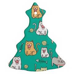 Seamless-pattern-cute-cat-cartoon-with-hand-drawn-style Ornament (christmas Tree)  by Simbadda