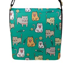 Seamless-pattern-cute-cat-cartoon-with-hand-drawn-style Flap Closure Messenger Bag (l) by Simbadda