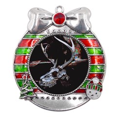 Deer Skull Metal X mas Ribbon With Red Crystal Round Ornament by MonfreyCavalier