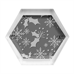 Christmas-pattern-with-snowflakes-berries Hexagon Wood Jewelry Box by Simbadda