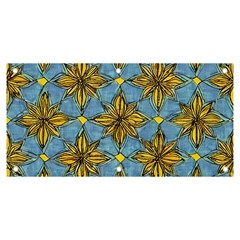 Gold Abstract Flowers Pattern At Blue Background Banner And Sign 6  X 3  by Casemiro