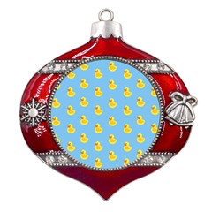 Rubber Duck Pattern Metal Snowflake And Bell Red Ornament by Valentinaart