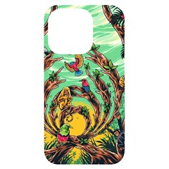 Monkey Tiger Bird Parrot Forest Jungle Style Iphone 14 Pro Black Uv Print Case by Grandong