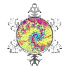 Fractal Spiral Abstract Background Vortex Yellow Metal Small Snowflake Ornament by Bangk1t