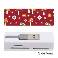 Woodland Mushroom And Daisy Seamless Pattern On Red Backgrounds Memory Card Reader (stick) by Amaryn4rt