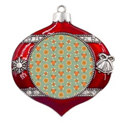 Floral Pattern Metal Snowflake And Bell Red Ornament by Amaryn4rt