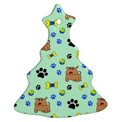 Dog Pattern Seamless Blue Background Scrapbooking Christmas Tree Ornament (two Sides) by pakminggu