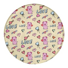 Pig Animal Love Romance Seamless Texture Pattern Round Glass Fridge Magnet (4 Pack) by pakminggu