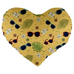 Seamless Pattern Of Sunglasses Tropical Leaves And Flower Large 19  Premium Flano Heart Shape Cushions by Grandong