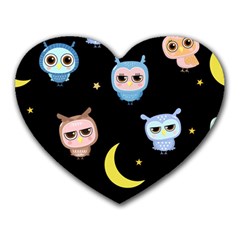 Cute-owl-doodles-with-moon-star-seamless-pattern Heart Mousepad by pakminggu