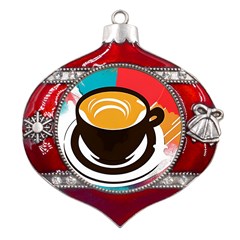 Coffee Tea Cappuccino Metal Snowflake And Bell Red Ornament by uniart180623