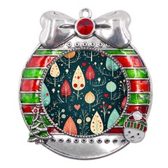 Christmas Tree Pattern Metal X mas Ribbon With Red Crystal Round Ornament by pakminggu