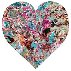 Pink Petals Blend Wooden Puzzle Heart by kaleidomarblingart